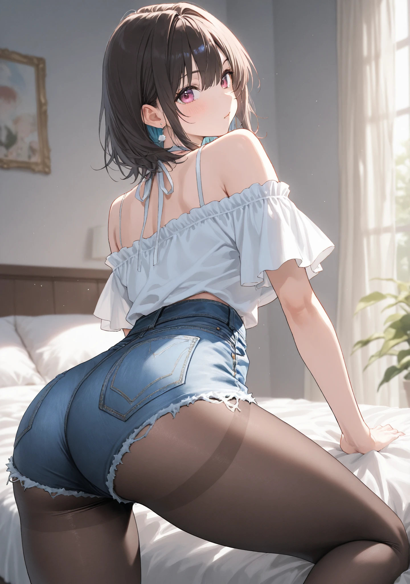 having sex、crawl on all fours、fuck from behind、seductive ass、ランダムなClimaxアクション、Climax、ランダムClimaxポーズ、solo、bra with delicate details、Underwear pants with delicate details、28 year old woman、lips:sexy、hair color: Dark brownの、translucent skin， The skin is fair and juicy, （hairstyle）hair color：Dark brown、extra short hair、（Basic information）expression of pleasure、wide open mouth、Moist Eyes、、kind eyes、spread your legs、I opened my mouth wide.、Climaxの表情、knee high stockings、highest quality image quality、