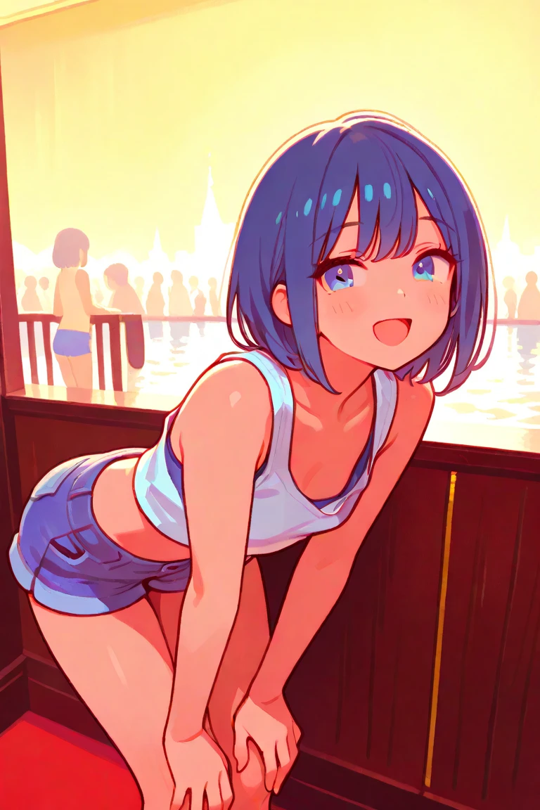 (masterpiece),((best quality)),detailing,1woman solo,25 year old beauty、(extremely beautiful detailed anime face and eyes),dark blue hair,short hair,blue eyes,crying,open mouth,drooling,steam,small head,ideal ratio body proportions,medium breasts,(gleaming skin,oily skin,shiny skin),(Perfect Anatomy),sitting,M type spread legs:1.5,((bukkake:1.5,cum on body,excessive cum)),(blue micro bikini、camel toe)、leather collar、Chained collar),leather loafer shoes、outdoors、bustling street、large crowd of people、Tokyo、