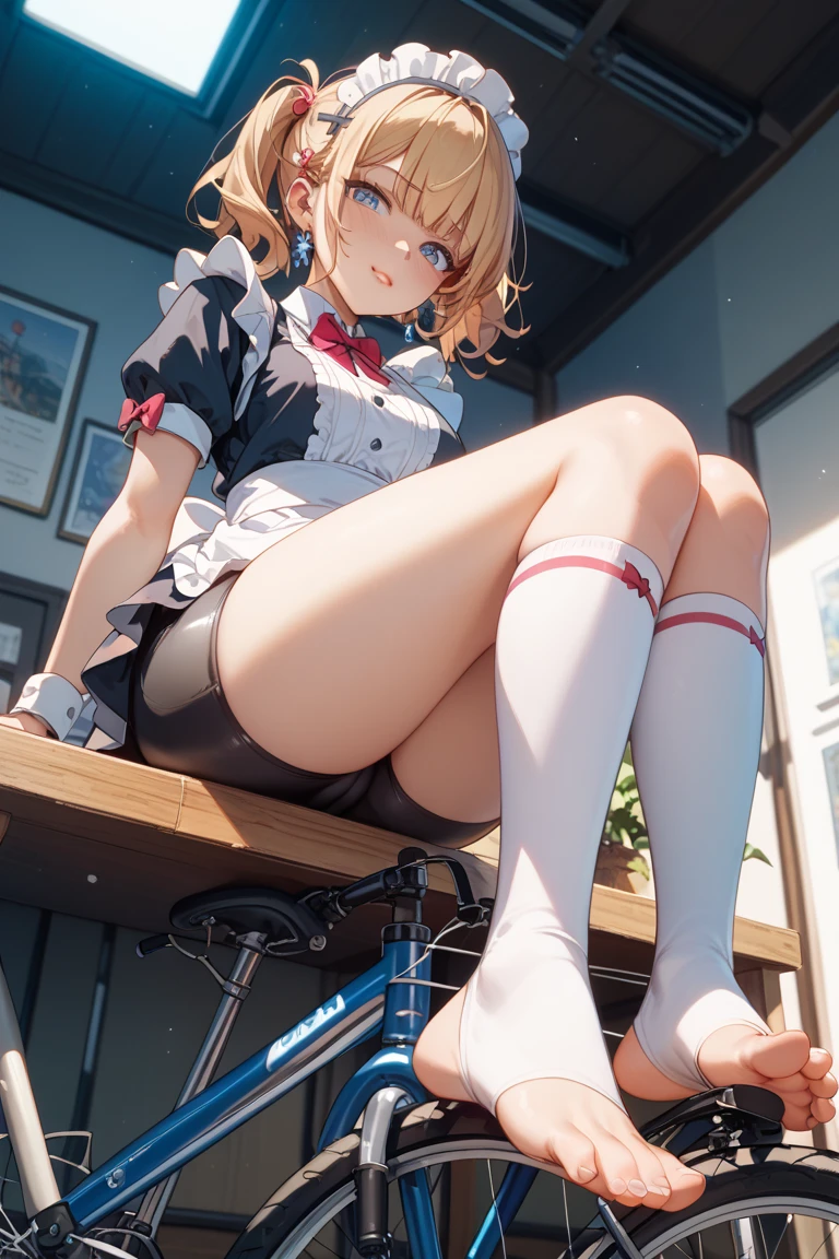 (Masterpiece: 1. 2), (Top quality: 1. 2), Anime girl, 1, 6 years old, Fashionable ribbon, red intricate and detailed eyes, white female blouse, brand grey blazer, small red ribbon on chest, super young and cute kindergarten girl, kindergarten , priss skirt, black tights, details Fine tights, full body, young girl looking back from the side, front view, alone, bruised and super cute, thighs open left and right, erotic pitch kindergarten ,
Background is sitting on the playground equipment in the park, legs open and looking at you, colourful background, beautiful shading effect, bewitching character poses like a scene from a movie.