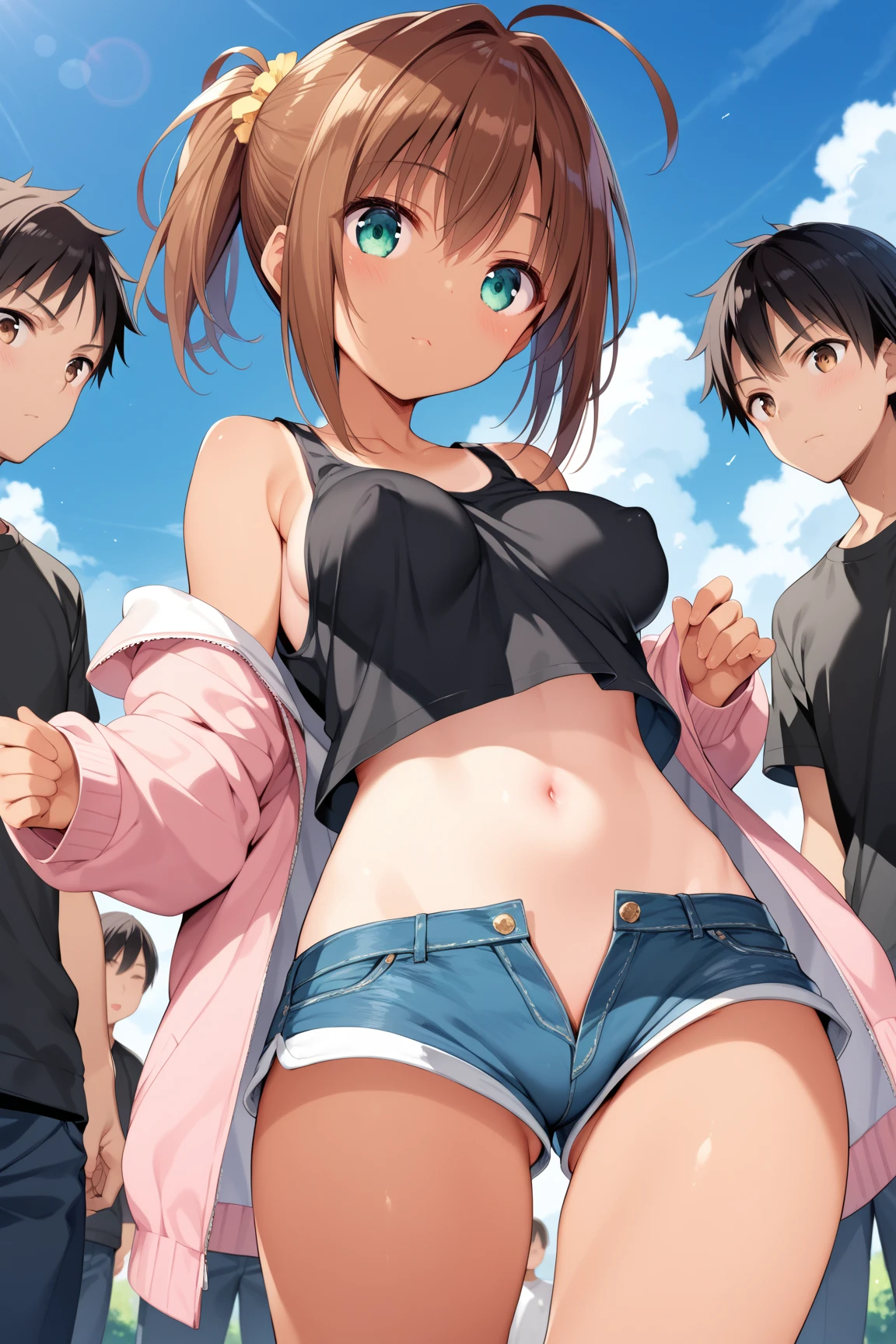 sayuogiwara, Sayu Ogiwara, brown hair, (brown eyes:1.5), medium hair, break , ((In underwear)),(white lace bra),(White lace panties),(((pubic hair)))、NSFW、Blue sky、NSFW、wet、whole body, (((genital hair))), NSFW, pussy, ,(((pubic hair))),beautiful breasts,(walking in akihabara)、wallpaper,(walking in akihabara )、((Lots of pedestrians)),It's windy、(Very embarrassing panic smile)、 break (masterpiece:1.2), highest quality, High resolution, ユニティ8kwallpaper, (figure:0.8), (detailed and beautiful eyes:1.6), highly detailed face, perfect lighting, Very detailed CG, (perfect hands, perfect anatomy),(white lace bra),(White lace panties)