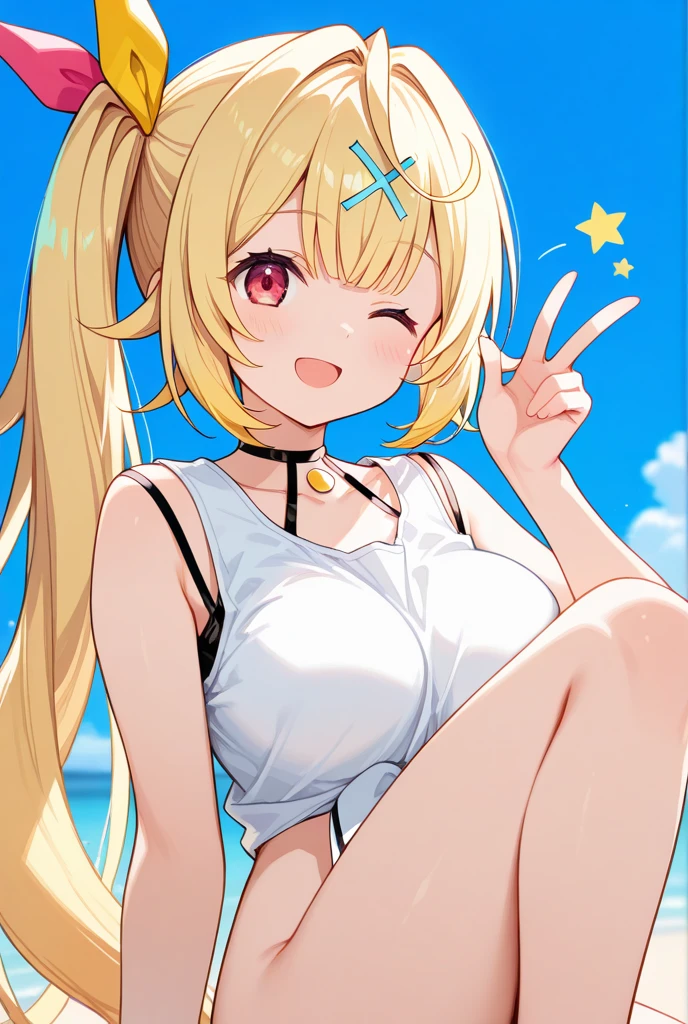 (((Chibi Chara,2 head body,animesque))),(((a blond,gals,heavy make up))),(((Yellow Micro Bikini,Swimwear with a small area,Sweaty body,Midsummer beach,The sun is dazzling,blue open sky))),((独奏)),((masutepiece,cowboy shot,Angle from above,Wide background,Far angle,FULL BODYSHOT)),Beautiful detailed skin,Perfect human anatomy,perfect hand,beautiful boob,saggy tits,portrait of a beautiful woman,Perfect face,(Cute smile,Bright smile),Cute look,Cute emotions,Think,(blush),enticing lips,Perfect eyes,Cinematic scene,Cinematic,fulcolor,4K,8K,Raw photo,Studio portrait,professionally color graded,Professional Photography,(an extremely delicate and beautiful art)1.3,Elegant,Active Angle,Soft light,Lens Glow,soft clean focus,Realistic lighting and shading,Best Quality,top-quality,hight resolution,(1girl in:1.3)