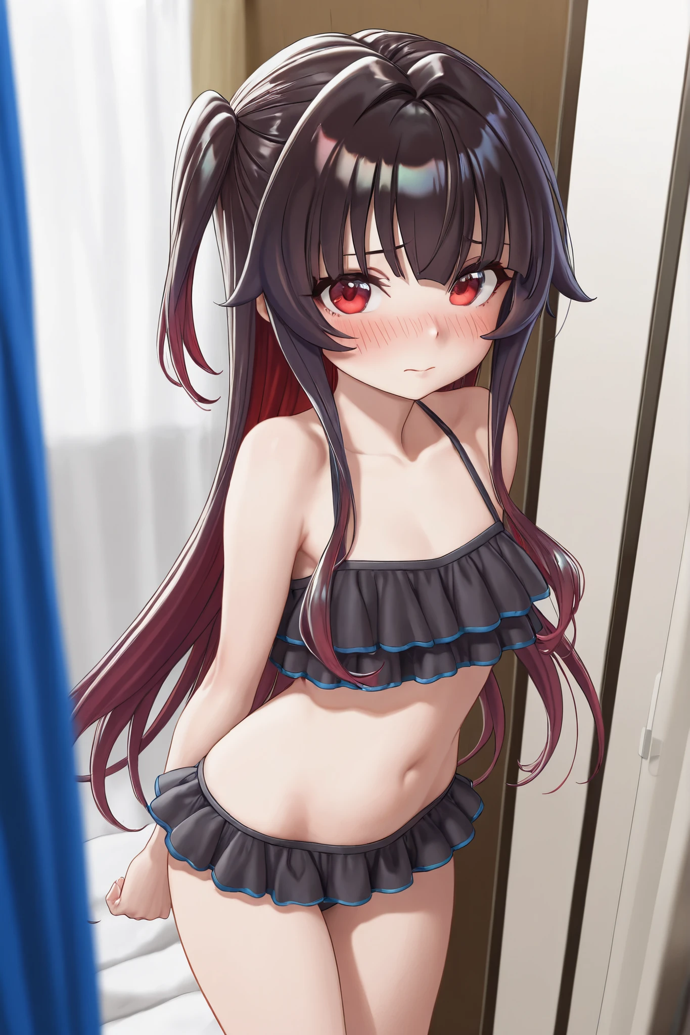 Browsing Caution, Put your hands behind your back, girl, 16 years old, Troubled face、Bra and panties、Background School Park、Looking into the camera