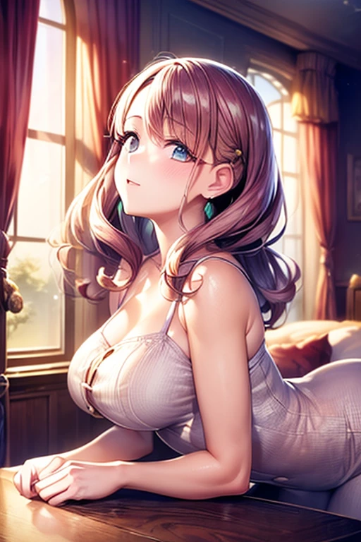 masterpiece:1.4,best-quality,Super Detail,Very Delicate and Beautiful,((( nsfw, off-shoulder knit top, ruffled miniskirt, knee-high boots ))), very gigantic breasts, cleavage, very slender, beautiful woman