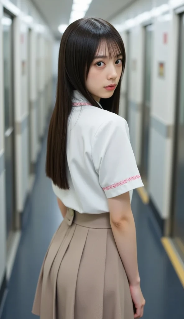 (work of art, best qualityer:1.2), 1 girl, standing alone,standing_to divide, 
yuuki mikan, long hair，blackw无袖短背心，pink skirt，blackw