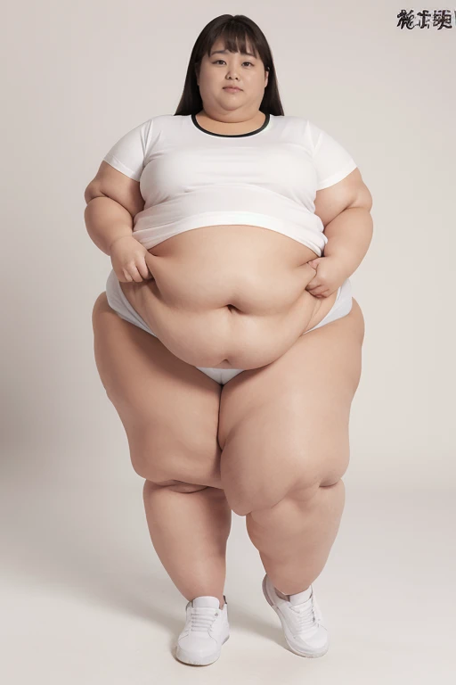 (nsfw),(8k, ultra-high resolution, highest quality, masterpiece:1.2), ultra-realistic, (realistic, photorealistic:1.37), (realistic skin:1.2), ultra-detailed, Canon EOS RP, 8k, Korean mature woman, embarrassed, frustrated,(((super obese)))、 (((super curvy,))) ((super voluptuous,)) adult model, standing still, ((full body shot)), thick ankles, (short hair), (empty space), (pale white background only),(bare feet)