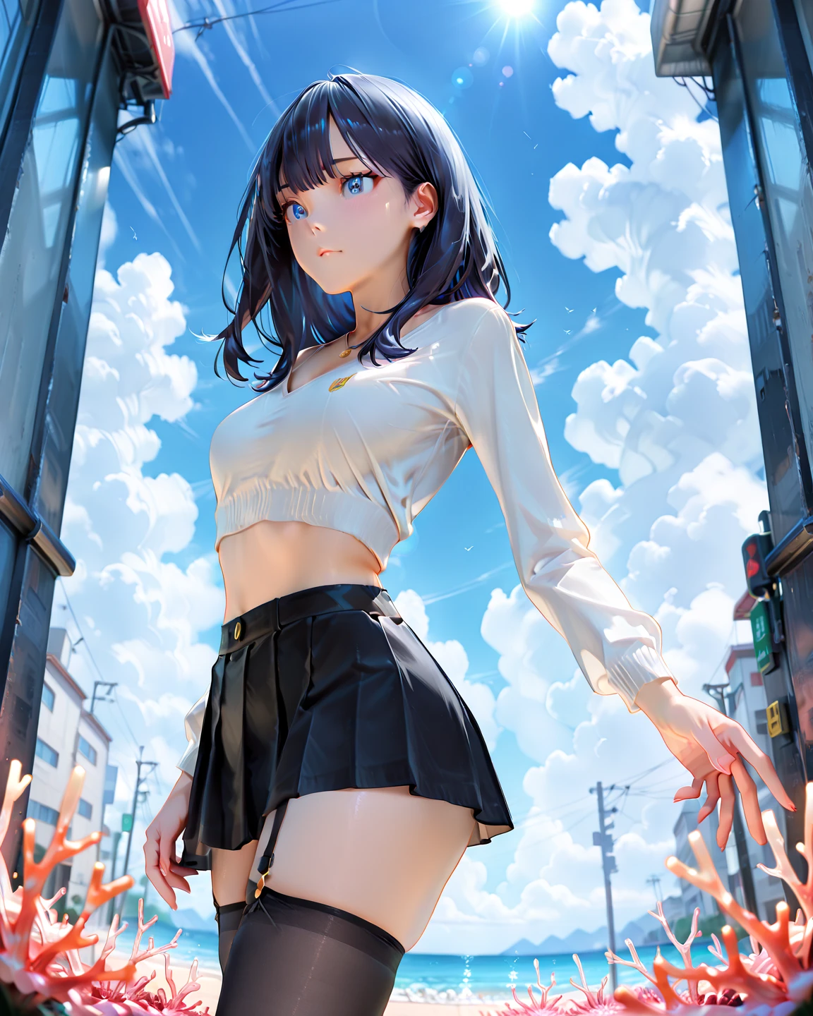 daylight, (perfect body: 1.1), (teens), (short wavy hair: 1.2), full body, crowded street, (((miniskirt)), (highly detailed CG 8k wallpaper), (very delicate and beautiful), (masterpiece), (best quality: 1.0), (ultra high definition: 1.0), detailed skin, ultra detail, thigh-open, one leg raised, topless, angle from below --auto --s2