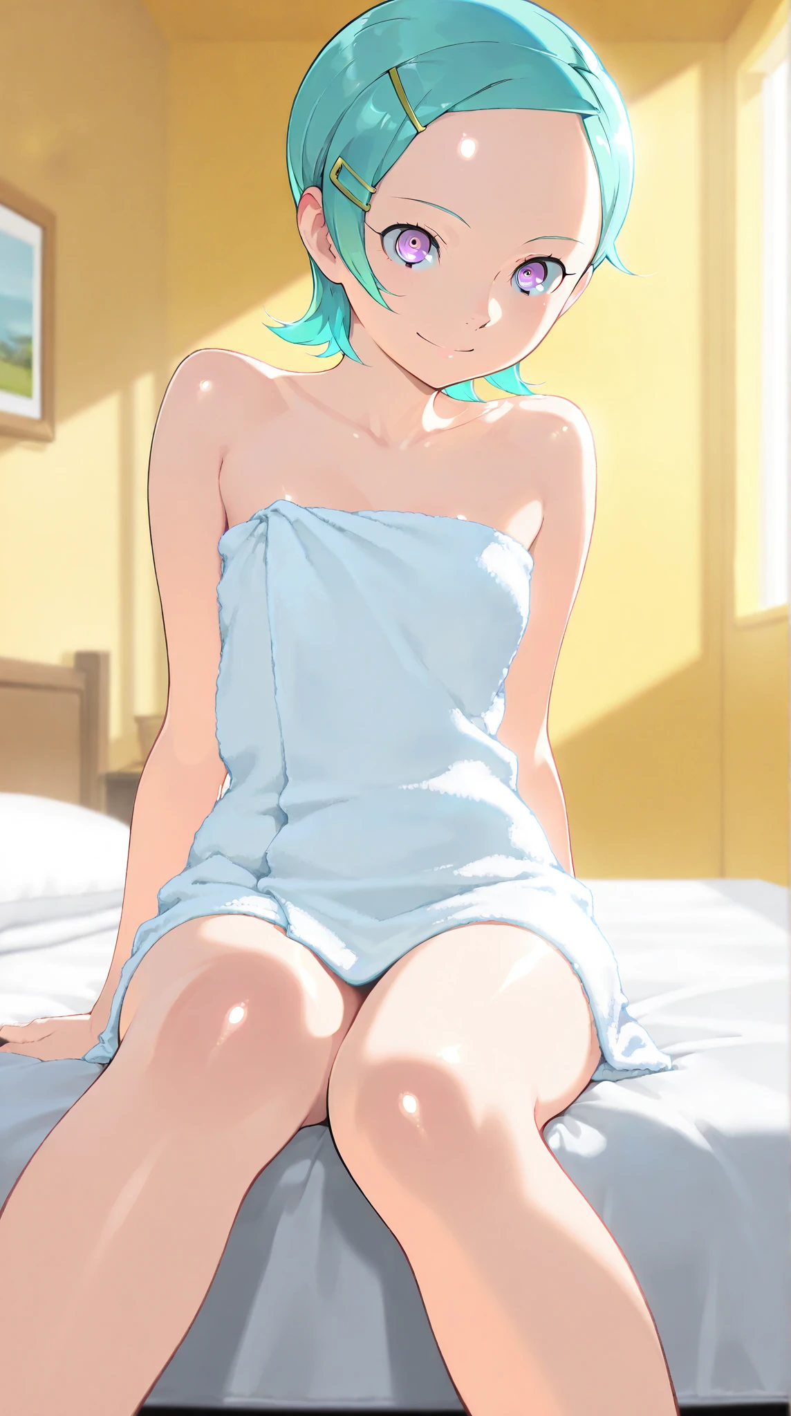 (masterpiece)), ((top-quality)),((Vivid light and shadow depiction)), (The ultra-detailliert), ((kawaii)), cute little, (Detailed body line depiction), ((detailed face depiction)),((ighly detailed)), 4K、 (8K), top-quality, (Beautiful fece),(((World-class quality))), ighly detailed, hight resolution,(((独奏))),((((blue green hair)))).((((shinny hair)))),(((White and beautiful skin))),(((Detailed udder))), (((Beautiful blue-green eyes))),(((Short bob hair)))),(((Ahoge))),normal breast、(((Bold poses)))、(((red blush))),(((Bright smile)))、(((Looking up from your feet)))、(((Composition seen from behind)))、acrobatic pose、((Hair flutters in the wind))、(((In a dark love hotel room))),(((full of sweat)))、(((open the legs widely))),((Detailed crotch depiction))),(((Used condoms scattered)))、(((Used condoms are attached to the body))),(((lying back))).(((Open your crotch)))、(((Emphasis on the crotch)))、(((dripping white liquid on the body))),((((cum on hair ))),(((cum on facial))),(((all-fours)))、(((On the red bed)))、(((Close-up of the crotch))),(((((White bathrobe on top of naked)))))、