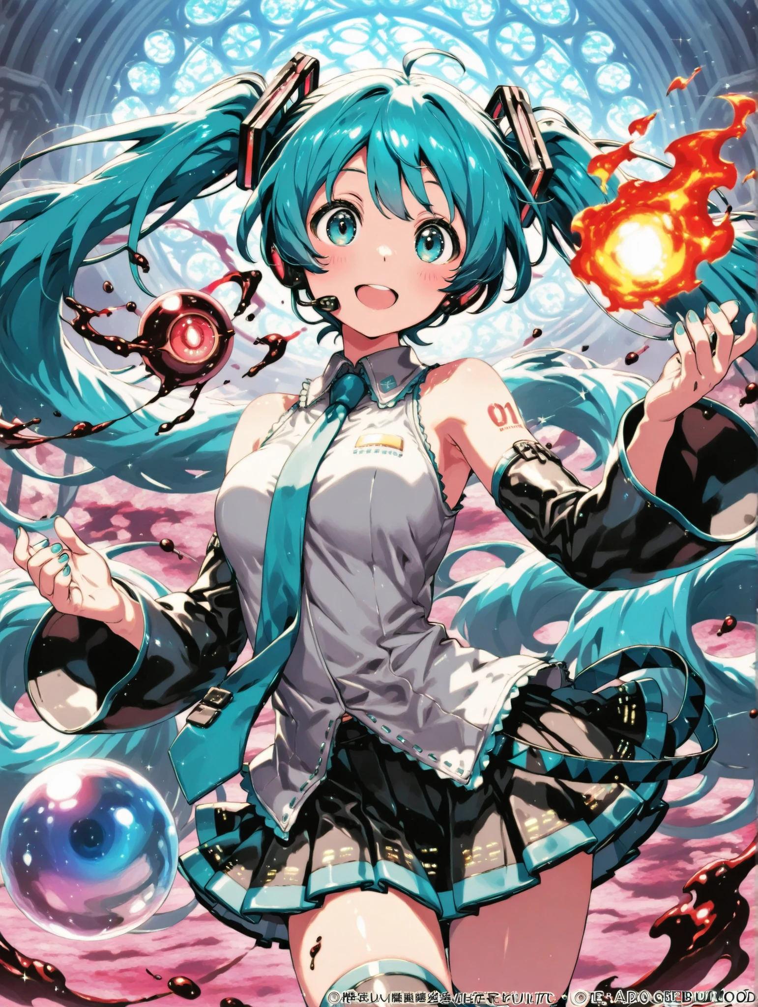 (masterpiece、Top quality、Top quality、official art、Beautiful Beautiful:1.2),Hatsune Miku、beautiful breasts、Light Pink Twin Tails、The boy、with a floating crest and brilliance、pulsing melting dragon heart wrapped in sparkles,  
The girl、It has a floating crest and a、has fiery gray blood vessels