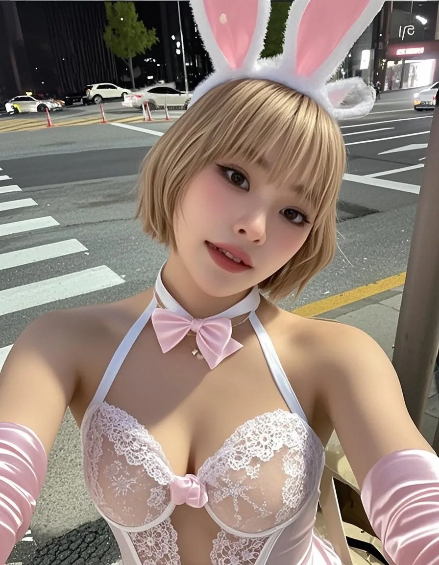 Busy Disneyland、night、Big 、Short Hair、Blonde、Minnie Mouse、squat、Spread your legs、Intense sexual climax、White semen drips from the pussy