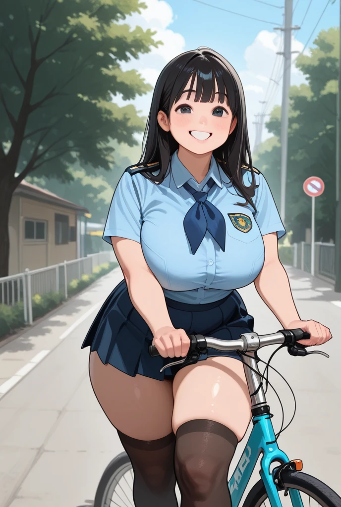 todoshizuko, Purple Hair, ponytail, Hair Ribbon, Long Hair, blue eyes, compensate, , Big Breasts, alone, Browsing Caution, Nipples, ride a bicycle, Topless Blazer Skirt