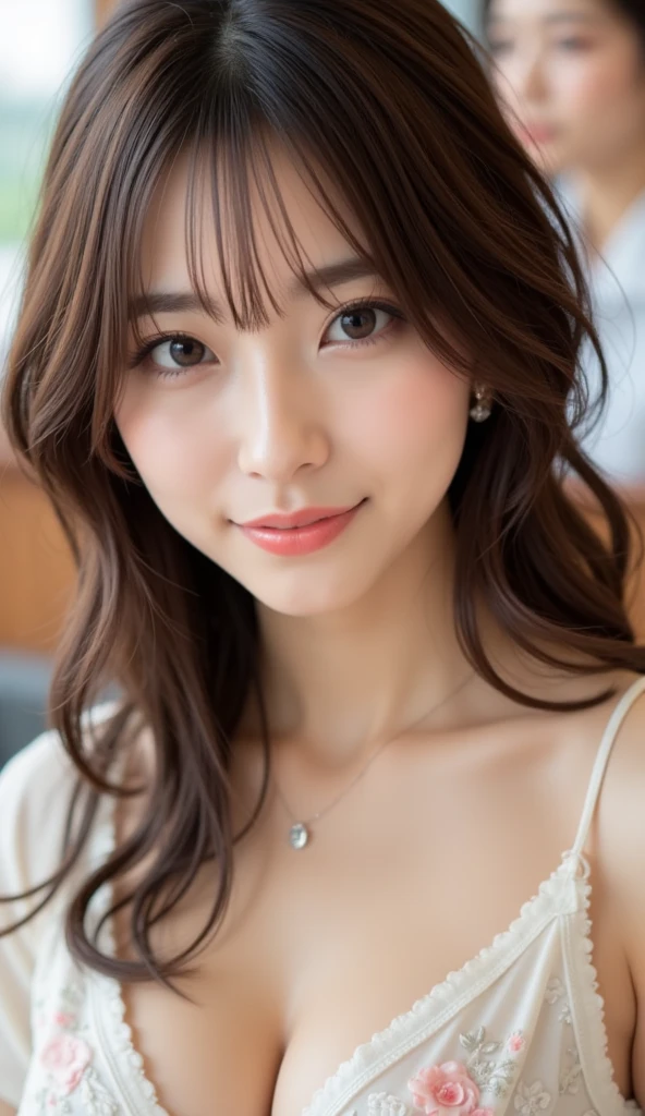 (Tabletop、highest quality、8k、Award-winning works、Ultra-high resolution)、One beautiful woman、(Roomy camisole:1.1)、Exactly、Brown Hair、blonde、(身体のラインがわかる透けてRoomy camisole:1.2)、Very long wavy hair、Spectacular Cinema Lighting、(Romantic love mood:1.1)、(The most romantic and moody atmosphere:1.1)、Bedroom、Light up your face、ベッドが置いてあるBedroom、look at me、(Small, flat chest, girlish:1.1)、(Body lines can be seen through:1.1)、Chestnut-coloured hair、Blurred Background、Accurate anatomy、Ultra HD Hair、Ultra-high resolutionの完璧な美しい歯、Ultra-high definition beauty face、Ultra HD Hair、Ultra-high definition sparkling eyes、輝くUltra-high resolutionの美肌、Ultra-high resolutionの艶やかな唇、(Face close-up:1.3)