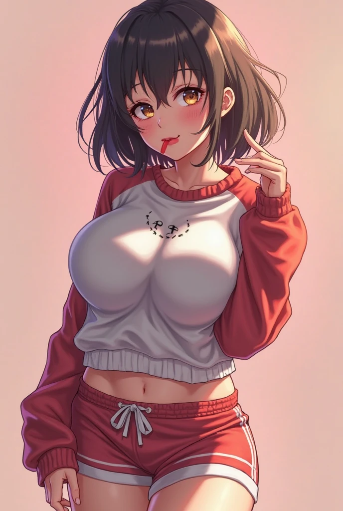X-rated，Under the legend，Chara，Teenage girl，Red-eyed，ssmile，sexy for，green color，Chest leak，short crop top，hot pant，Stalling&#39;s gull body standing painting，lacivious pose，with short brown hair，The face is red，Underwear model，lust，Hand repair，the detail， The clothes ar，k hd，no underwares， television show，Upturned buttocks，out your tongue，Playful，love heart，Buttocks close up，sweat leggack Shadow，big ass