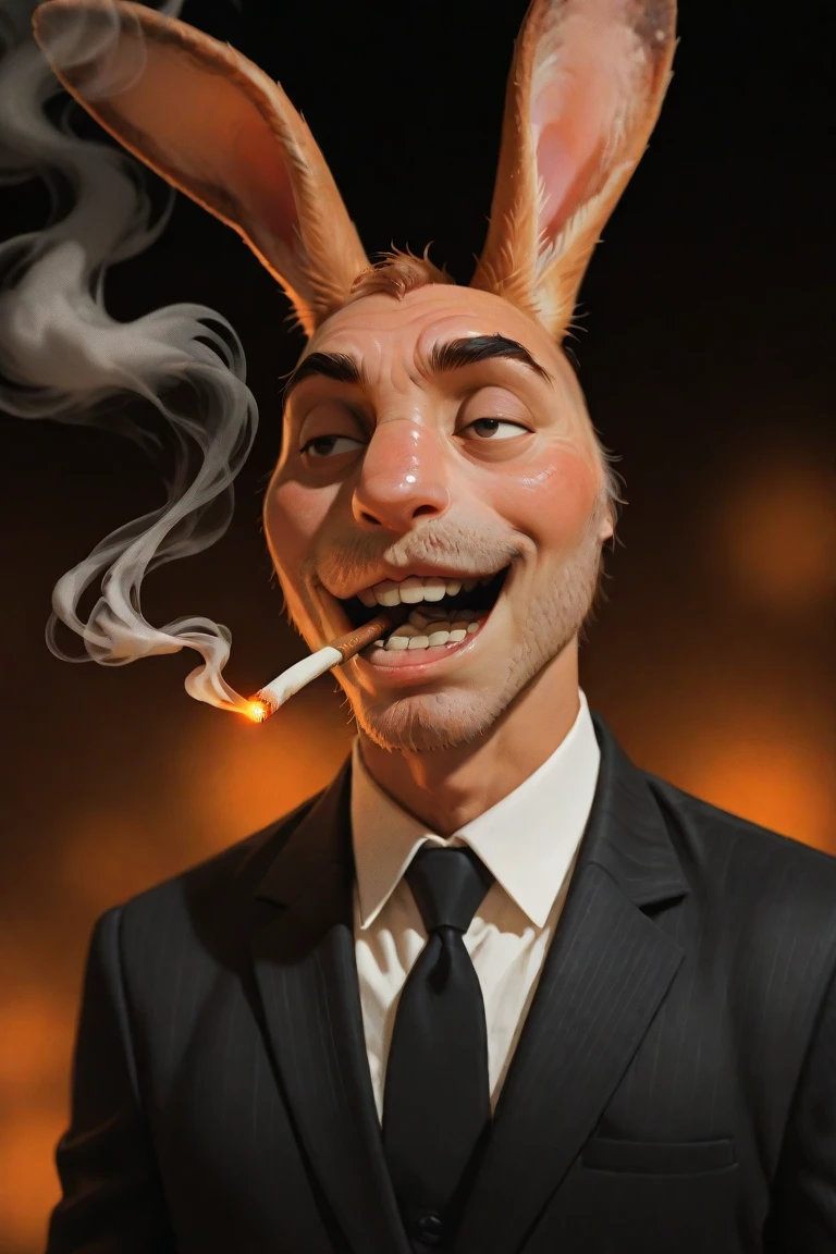 The head of a rabbit,tobacco,emits smoke through its mouth, Pixar style ...