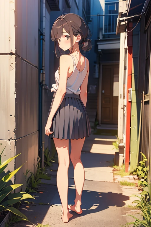 ((highest quality)), ((masterpiece)), (High resolution), 8K, best shadow, The best natural light, cinematic, climbing the stairs、3girls, Age 25, smiling, ((Rear view))、(Angle from directly below the rear), ((View from directly below))、(Skirts that turn over in strong winds:1.4), (Stylish thin satin panties), slender body, beautiful thighs, embarrassed look