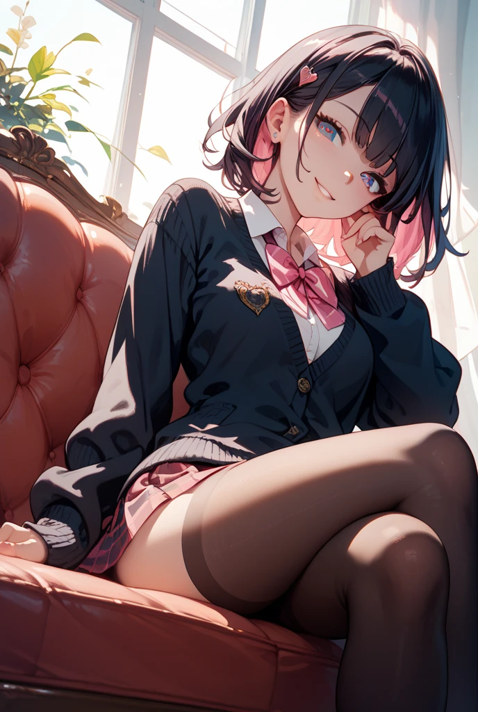 kanaarima, kana arima, bob cut, (red eyes:1.5), red hair, short hair,
BREAK beret, blue headwear, blue jacket, blue vest, hat, jacket, pantyhose, ribbon, school uniform, skirt, vest, youtou high school uniform,
BREAK looking at viewer,
BREAK indoors, classroom,
BREAK (masterpiece:1.2), best quality, high resolution, unity 8k wallpaper, (illustration:0.8), (beautiful detailed eyes:1.6), extremely detailed face, perfect lighting, extremely detailed CG, (perfect hands, perfect anatomy),(stripe panties:1.5), sitting on desk, spread legs, open legs, knee up, leaning back, small breasts, (short, tiny, little:1.5), blush, embarrassed,from below, cowboy shot, dutch angle
