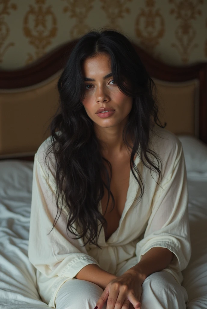 a naked latin woman in a position on a bed