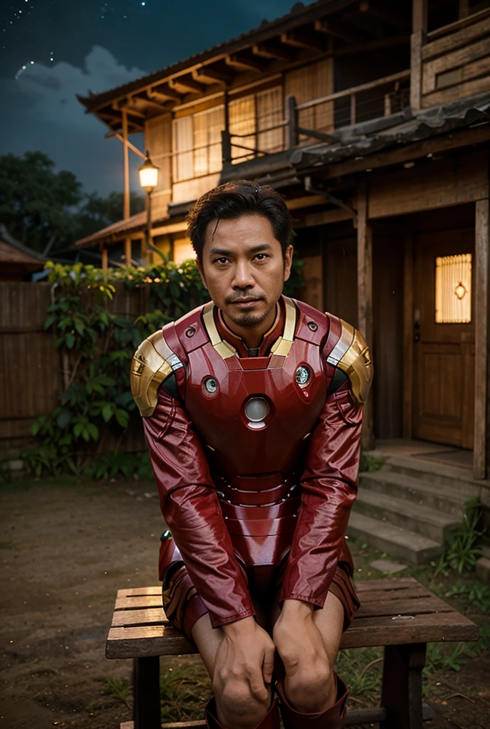4k, Best quality, masterpiece, ultra high res, beautiful lighting, (realistic, photo-realistic:1.4), realistic background, jokowi, 1man, 50 years old, serious, ironman open mask, standing potrait photo, Long shot, wide shot, full shot, explosion background, Fire-and-forget Destruction spell