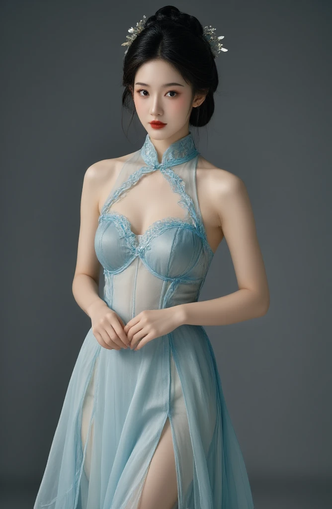 ((最大16K解像度のmasterpiece:1.6)),beautiful,Highest quality,it is really amazing,Very detailed,Ultra-high resolution,masterpiece,Realistic,Realistic,Increased depth of field,Cinematic Light, Elegant adult woman, beautiful顔,Very detailedな顔,Face with a gentle expression,Translucent white skin,Very delicate skin texture,Great proportions,Anatomically correct body, high slit dress,Gorgeous colors,Gorgeous and detailed pattern,Beautiful and detailed pattern,Detailed cloth texture, Black background, (Focus on the face:1.5), Portrait Shot, jpn-girl