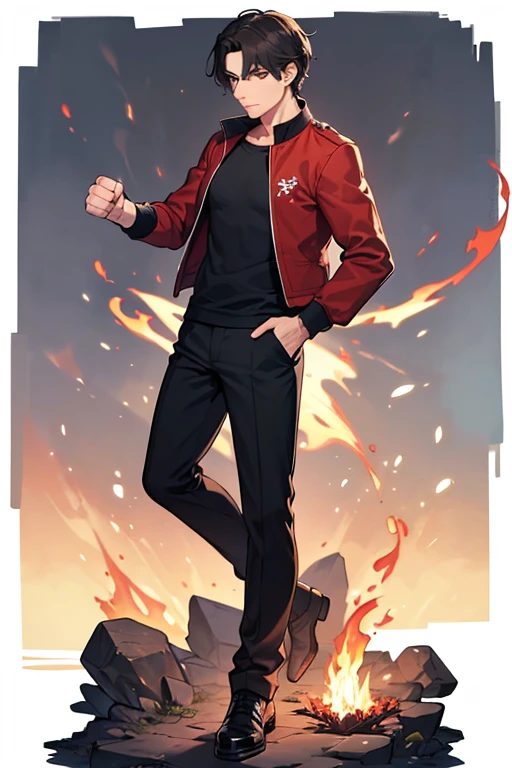 Handsome Asian man, white hair, red eyes, The black shirt says "Luxion", jeans, fine quality, nice photo, Side view, shooting 100 meters. Shooting game using a bow.