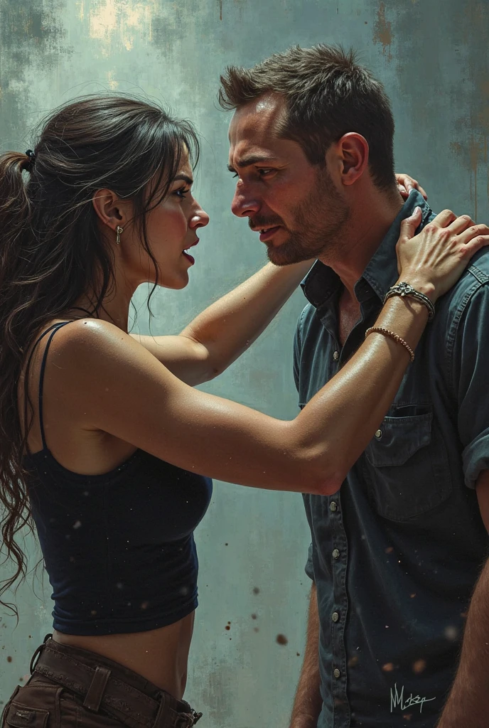 Pushing a guy while holding her waist