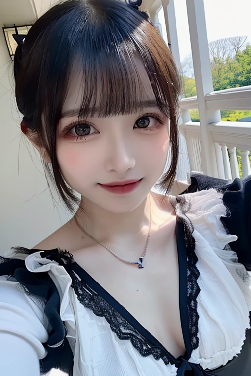 whole body, highest quality, shape, Very detailed, In detail, High resolution, 8k wallpaper, Perfect dynamic composition, Beautiful details, Maid clothes,Medium Hair, Center of chest, Natural color lip, Random sexy poses,smile,maid Cafe