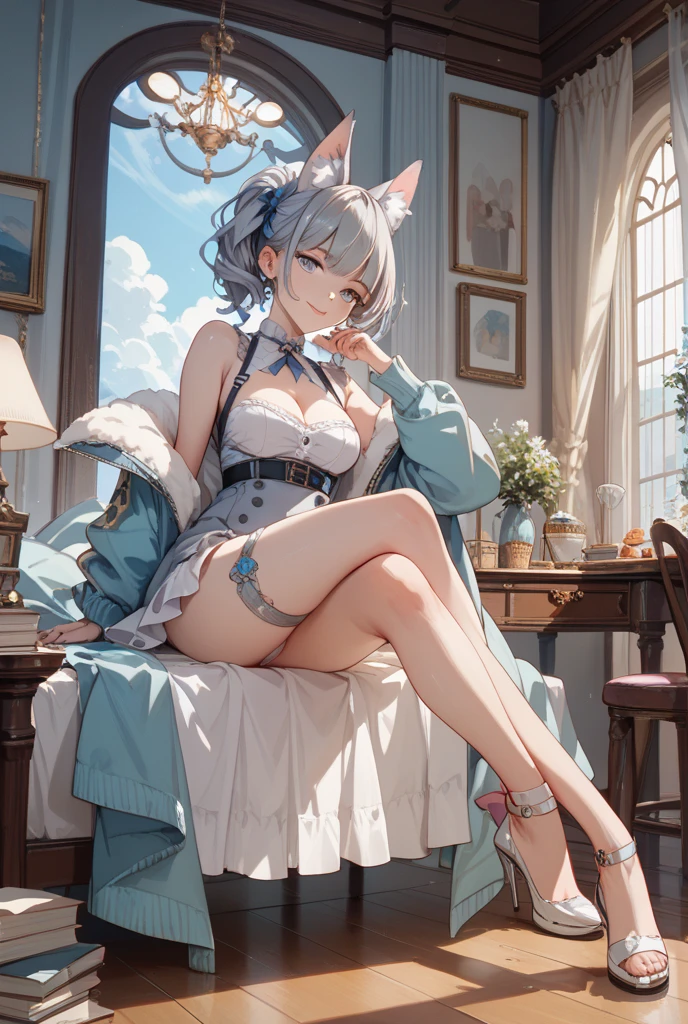 GRANBLUEfantasy,ung_teeirl,brown_hair,medium_bob_hair,platina_blond_hair,white_leotard,covered_crotch,thigh-highs,smile,standing,bluesky_landscape_background,slightly_spread_legs,happiness, short_gloves ,solo, r18, navel,relicbuster,short,boots,open_mouth,sitting,knees,blush,shy,piledriver,(crotch:1.3),solo,