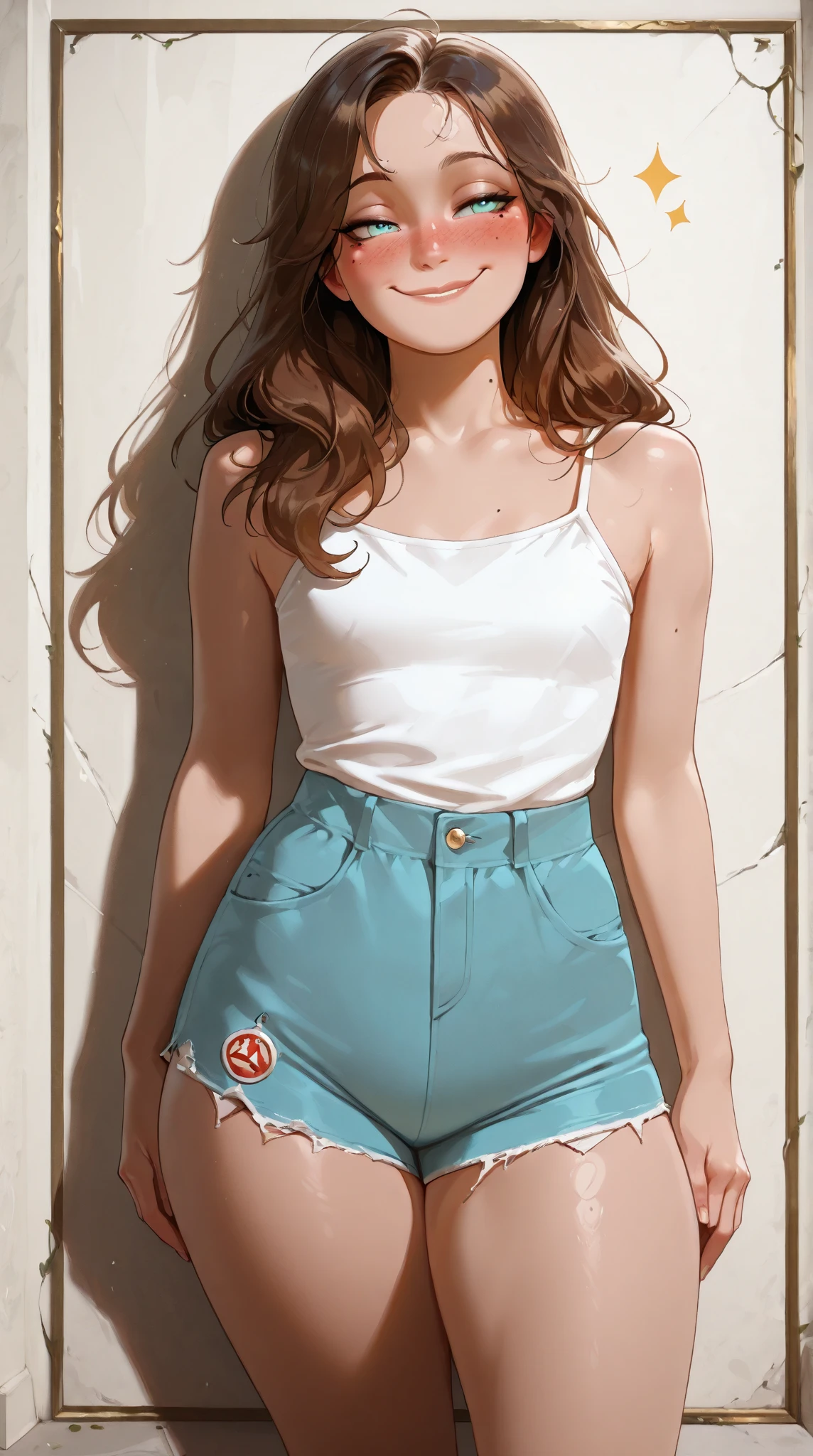 girl, sweat, steam, medium breast, shy, detailed hand, looking at viewer, light smile,