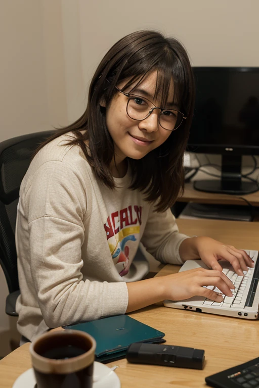 laptop, school girl, cat ear, youtuber, smile