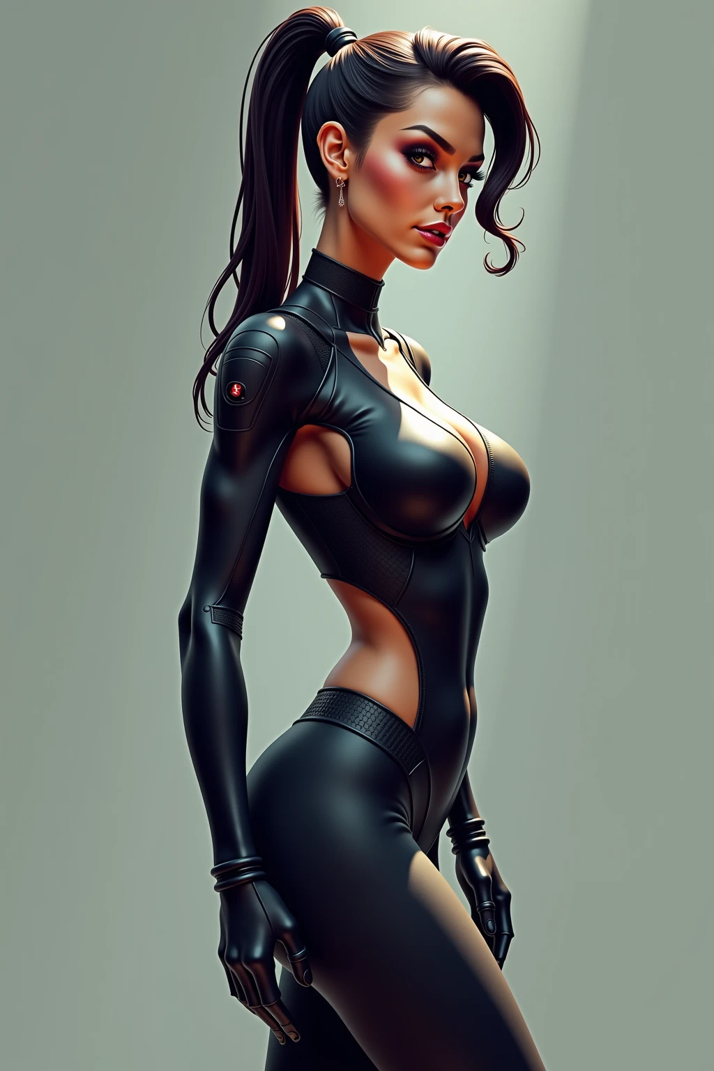 Vixen_JLU, dark skin, short hair, jewellery, orange jumpsuit, cleavage, looking at viewer, aroused, seductive smile,
leaning, on a building wall, from_behind, hand on ass, extreme detail, masterpiece, beautiful quality, erotic, <lora:Vixen_JLU:.7>