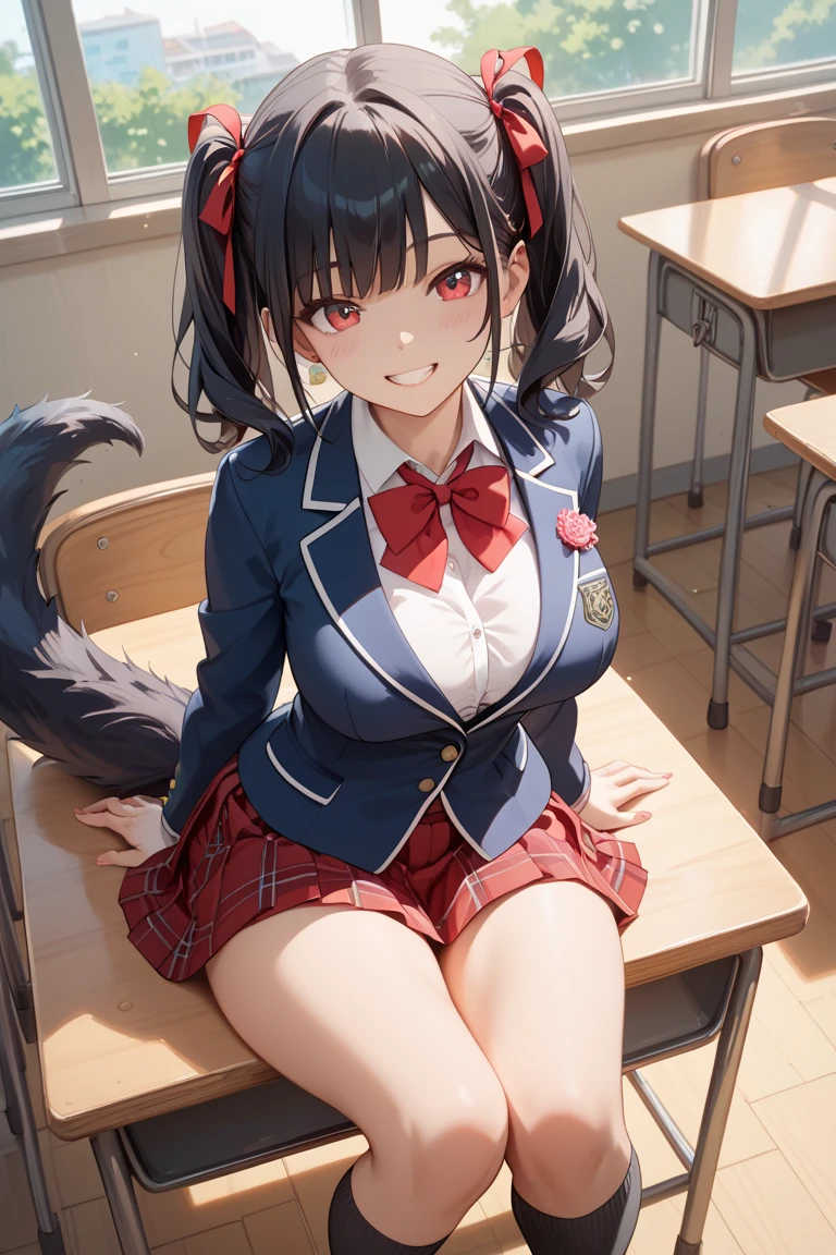 high school girl、Dressed in high 、School classroom、((Big Breasts))、There is only one person、((((独奏))))、(one girl)、smirk、