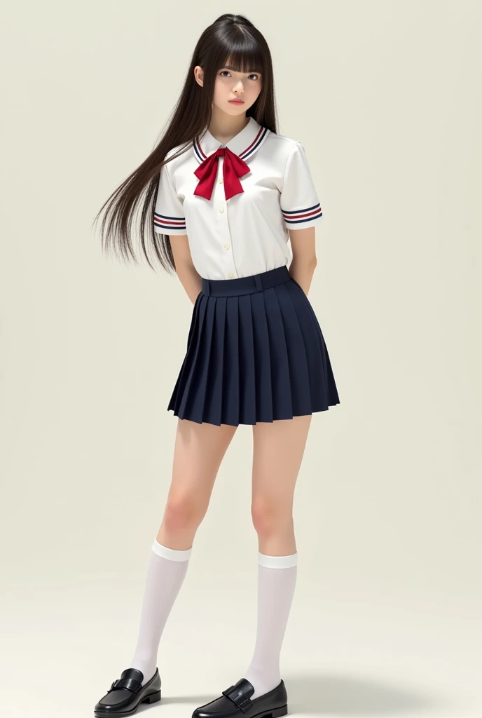 (8k, highest quality, masterpiece:1.2), (Realistic, photo-Realistic:1.37), Very detailed,highest quality, Ultra-high resolution, professional Lighting, Photon Mapping, Radio City, Physically Based Rendering, cinematic Lighting, midnight road,Written boundary depth, Sharp focus, Light, Good composition,(Beautiful thighs) 1 girl,alone,(whole body), ((high school girl sailor suit、Navy Knee Socks)),Beautiful and beautiful eyes, stop temporarily, Tight waist,Japanese schoolgirl, Black Hair,Messy Hair,Long hair blowing in the wind,(Ulzzang-6500:1.2) Mix 4, 、((Leg spread:1.5))