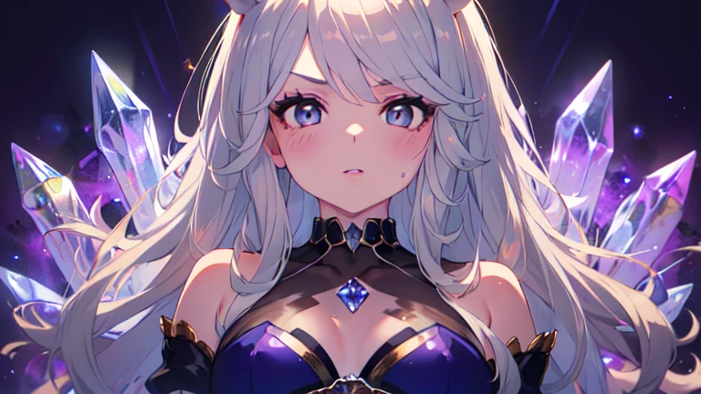 Anime - style image of a woman in a golden dress with a crown on her head, white haired god, portrait onmyoji, Ayaka Genshin Impact, astri lohne, portrait knights of zodiac girl, the goddess artemis smirking, keqing from genshin impact, ayaka game genshin impact, shikamimi, white hair woman, avatar image