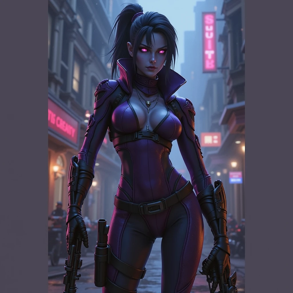 Solo, LOBO Dc comics, Um homem, albino, cabelos negros, cabelos dreadlocks, Olhos vermelhos, maquiagem negra nos olhos, agressivo, musculoso, alto, forte, athletico, pose heroica, jaqueta sem mangas, jeans, botas, cyberpunk backdrop