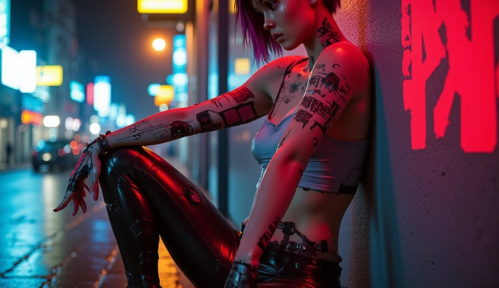 1girls,closed eyes,female,female only,punk,punk girl,tattoo,tattoos,thick lips,two tone hair