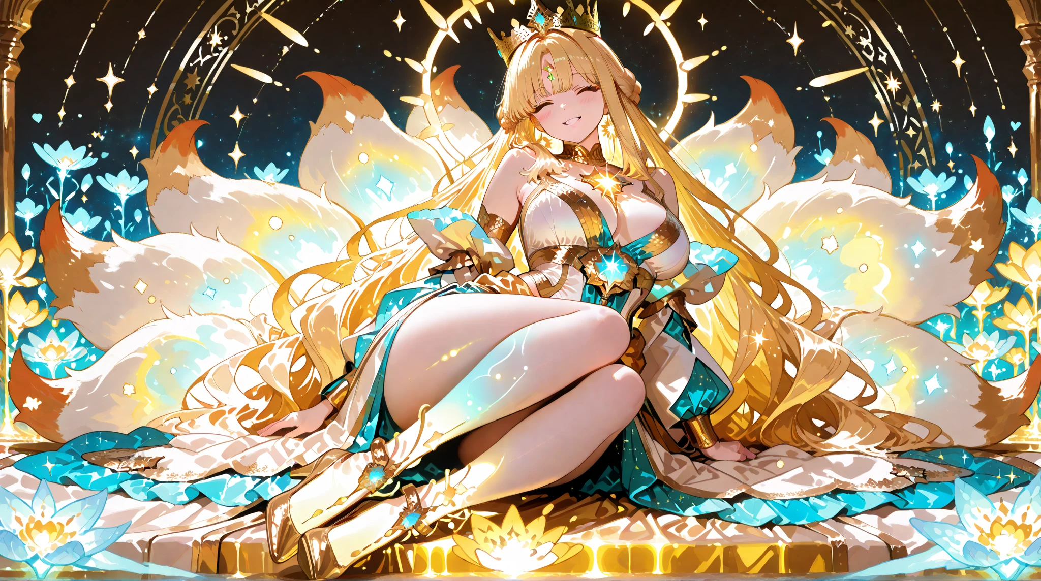 girl with yellow eyes and hair, bangs, gold crown, yellow royal clothes, golden wings, stockings, 8k resolution, sky, detail