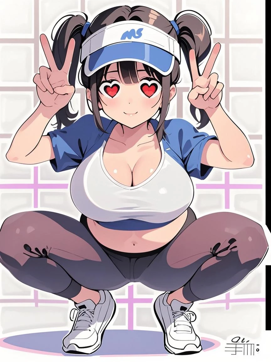 ((highest quality)), ((masterpiece)), (become familiar with),one woman、 perfect face、Two dimensions、high school student、school swimwear、very big breasts、thick thighs、light blue hair、white background、erotic、twin tails、8K、Look straight ahead and open your legs、squatting down、put your hands behind your head、embarrassed look、