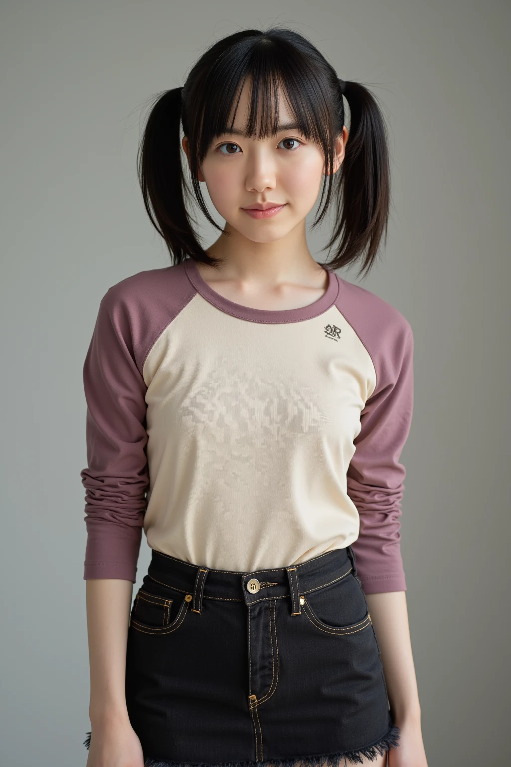 Anime Girl In pink shirt, full body, Female, anime style, dark brown hair and eyes, dark grey pants, 10 year old