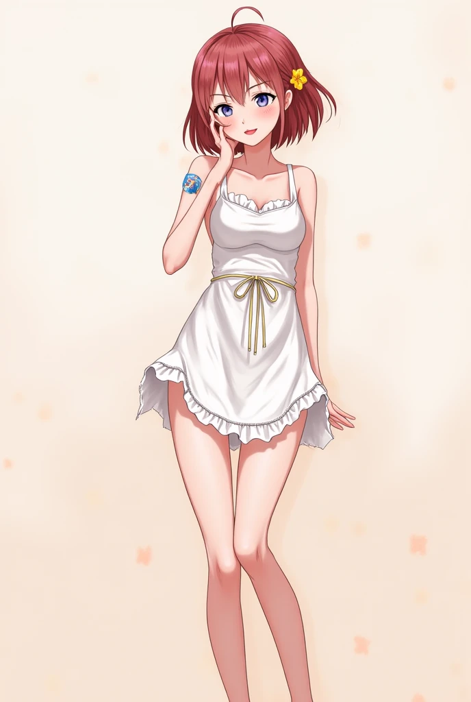 best quality, masterpiece, solo, 1girl,  <lora:paprika-10:0.8>,paprikav2, short hair, light smile, brown eyes, mature female, (white nightgown),