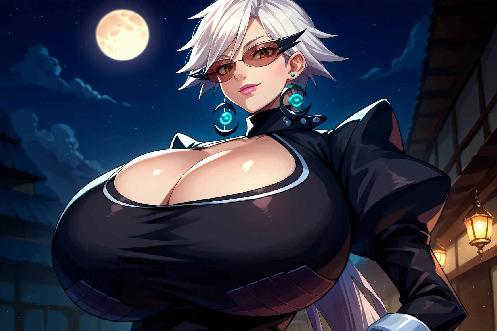 Mulher de 40 anos com pele branca, seios gigantes com decote, wearing a Nier 2B automaton costume with skirt and mask, usando um sobre os olhos. coxas enormes,, longos cabelos pretos amarrados, em um clube cheio de luzes, shaking your ass in the club,, highest possible resolution, wearing a disposable mask on your face, completamente babando e feliz
