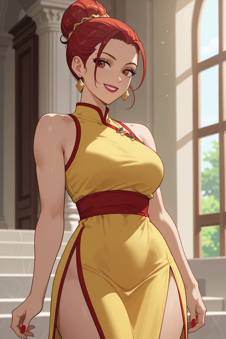 Masterpiece, 1 beautiful girl, fine eyes, puffy eyes, highest quality, movie lighting, Chun Li, Asian beauty, Chinese, super beautiful, beautiful skin, body facing forward, full body, (high resolution), (8K), (highly detailed), (美しくfine eyes), (super detailed), (wall), detailed face, bright lighting, professional lighting, looking at the viewer, facing forward, slanting bangs, masterpiece, highest quality, masterpiece, highest quality, perfect face, perfect brown eyes with white sclera, single, 1 girl, upper body, brown hair, Chinese service, smile, wide hips, muscular woman, big legs, blue qipao, belt, red pants, bun cover, sash, perfect eyes: 1.2, detailed eyes: 1.4, Chun Li, red eyeshadow: 1.2, makeup: 1.2, white obi, qipao, nature, tree, brown eyes, hair short, brown hair, double bun, bun cover, dr.ess blue, pelvic curtain, spiked bracelet, sash, brown pants, cowboy shot, 1 girl, alone, (Masterpiece: 1.6, best quality), 8k, insane detail, intricate detail, hyper detailed, hyper quality, high detail, ultra detailed, professional, HDR, ray traced reflection, cinematic lighting,