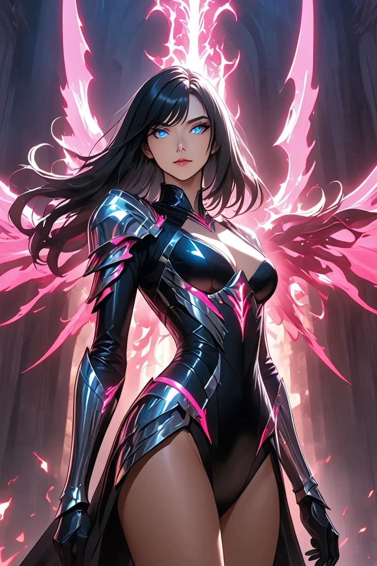 rebel angel busty aesthetic, 2 tone, black and gray, figurative, style mix of acrylic painting, watercolor, oil painting, photography,smooth crisp,digital art, brush strokes, dark pink color pop, perfect anatomy, highly detailed , ultra detailed, very intricate, low poly, abstract surreal, Kanji , Katakana , niji style, graffiti style, comics style, anime style art by wlop and artgerm and greg rutkowski and alphonse mucha, masterpiece,,p3rfect ,