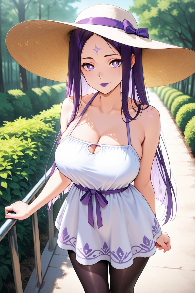 masterpiece, absurd, Hinata\(Poruto\), 1 Girl, Solitary,Become a, Purple Draped Satin Bodycon Dress, Transparent body, outdoor,Lavender flower field, looking at the audience, (falling petals), Cloudy sky, Perfect composition, detailed lips, (((Large Breasts、Sagging breasts、Low-cut,Cleavage, Wide hips,)))((Long legs)),Hourglass figure)),, Pretty Face, Body Proportions, blush, (Pink lips), long hair, Purple Eyes, Gentle eyes, Sad smile, Surreal, detailed, photo shoot, Realistic face and body, Realistic hair, Realistic eyes, Realistic nose, Realistic lips, ((upright, Appear, stripe)), Butt facing camera, Emotional ass