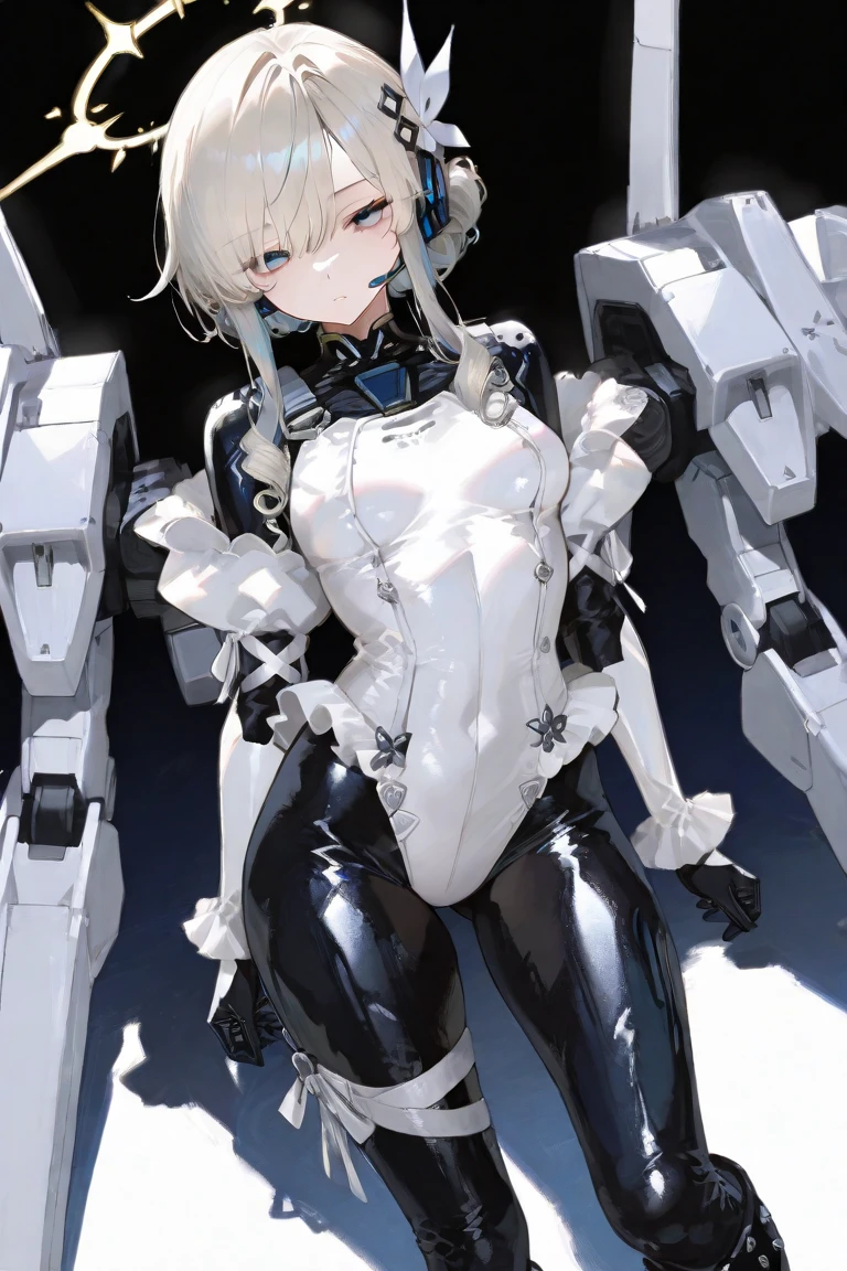 masterpiece, best quality, high resolution,
1girl, solo, white bodysuit, bodysuit, looking at viewer, pilot suit, medium breasts, floating hair, white floral background, closed mouth, cosplay, feet out of frame,
Mash Kyrielight