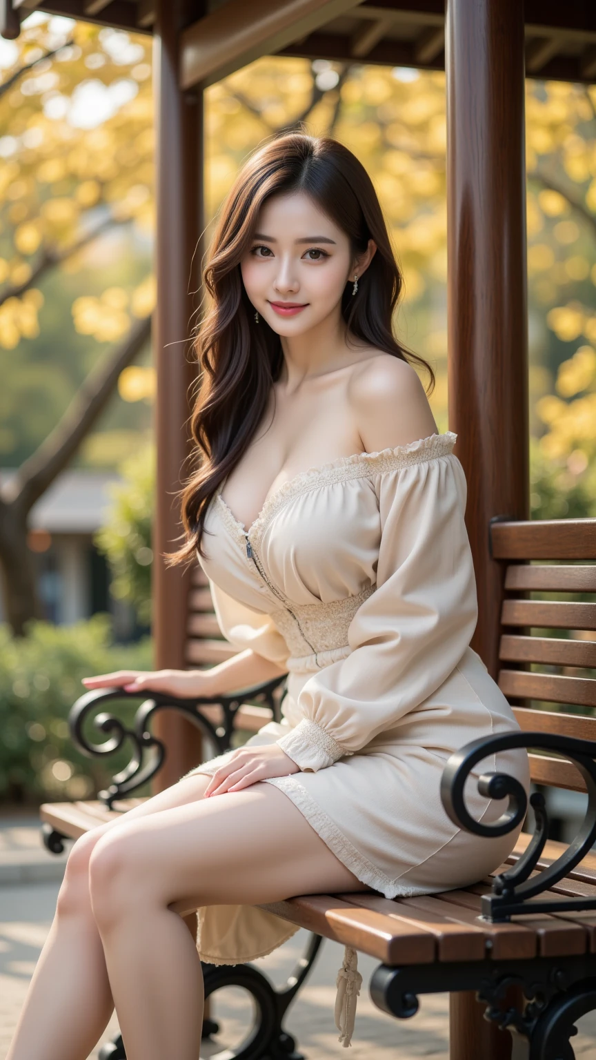  (best quality, masterpiece:1.2), tianfeng1, Extremely detailed, (Practical:1.37), beautiful, youth, Charming female model, sweet smile, Sweetheart girl, Warm colors, ((Full body view，Skin is firm and smooth)), ((Random scenes，Random shooting angles)), ((Elegant and natural gesture)), (big eyes, Exquisite eyes, Delicate lips, Exquisite eyes), Available in white and floral pattern, Show a bright smile, fit, Full breasts, ((Large Breasts)), Long legs, Create a stunning photo of a girl