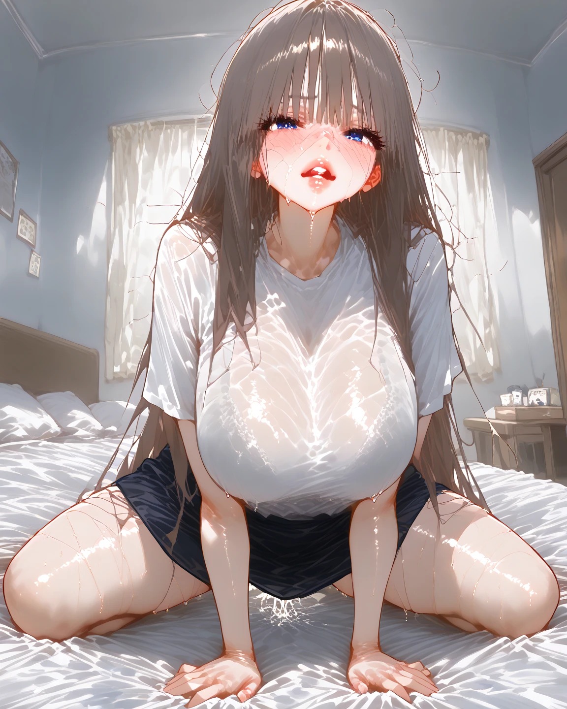 ((((Best Quality, 8K, 32K, masterpiece, 1.2)))),{{solo}},((nsfw:1.5)),{{{Character reference: Nikke's Diesel:1.5}}},((perfect beautiful face:1.2)),slender body, ,nsfw,(sitting on bed:1.2),profile,phone_screen,head_out_of_frame, (fisheye distorted lens:1.2),open eyes, pov,(big breasts:1.3),(bed room:1.3), ,(topless:1.3),(bare nipples:1.3),(nipples peek:1.3), ,(skirt lift:1.3),(spread legs open wide:1.4),(spread pussy wide:1.3),(pussy focus:1.3), (bare pussy:1.3), (Vaginal hole:1.1),(urethra:1.1),(kuppa:1.1),(open vagina, vivid pussy, high quality vagina:1.1),(dripping love juice:1.2), nsfw,(female ,splassing:1.5), (O-Face,ahegao,open mouth,tongue:1.5,),(make horizontal peace sign,both hands:1.5),peace sign,(tilt head:1.3),(solo girl:1.3), ,whole body, full body,nsfw,(vulgarity:1.3),(fucked silly:1.1),(steam:1.1),(wet:0.9),(trembling:1.3),(tears:0.9),(drooling:1.1),(sweat:1.1),(orgasm:1.1),(after sex:0.7),(nipple stand:0.9),(breast milk squirts:0.5),light pink vivid nipple, (completely nude:1.1),1girl lying on one's back,pillow,spread legs,(bare pussy:1.3), (pussy cutout:1.3),(open vagina, vivid pussy, high quality vagina),(love juice:1.2), nsfw,1boy,1girl,boy grab her hip, bare back,from behind, hetero,(1boy,penis,missionary sex:1.3),(cowgirl position:1.4),(intense sex to intense hips shake and intense thrust:1.4),alluring move, exposed sex drive,(panties aside:1.4),(penis inserted in pussy:1.3),(veiny penis inserted into pussy:1.5), ,(cum on body:1.4),(cum on clothes:1.3),(cum in pussy:1.1),(creampie:1.4),(open vagina, vivid pussy, high quality vagina:1.5),(apologetic face:1.5)