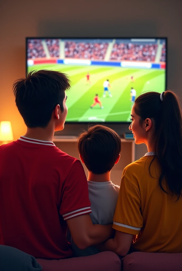Children watching a Champions League football match on TV 