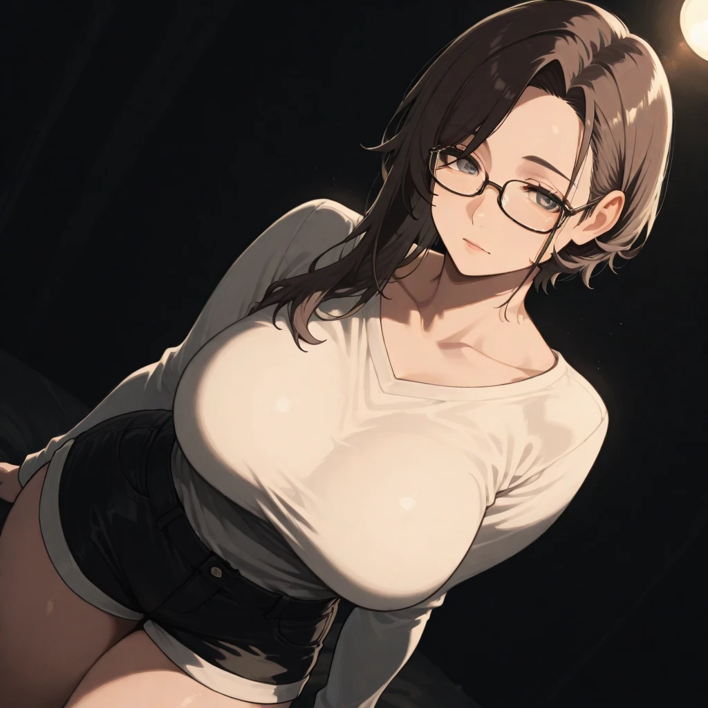 , masterpiece, highest quality, Super detailed, ray tracing, hdR, Depth of the bounds written, (perfect face, detailed face, fine eyes), 8K, hd, highest quality, Super detailed, shining eyes, Fair skin,
upright, medium breasts, beautiful medium breasts, wide hips, tight waist, pink lips, long eyelashes, brown ponytail hair, strong color, in a medieval town, adult body, adult face, Hange AOT, Hange AOT, pants, black pants, black suit, Day, heaven_army_uniform, null, cloud, outdoor, uniform, symbol, training_corps_\(symbol\), belt, glasses, ((black patch on left eye)),boots, thigh_strap, Three dimensions_maneuver_Equipment, investigation_corps_\(symbol\), ((tight clothes)), shining brown eyes, tired eyes, Brown Hair, greek nose, Harness, alone, 1 girl, masterpiece, highest quality, High resolution, Harness, ((masterpiece)), highest quality, Fair skin, notably long eyelashes, cute face, perfect face, high quality face, mature face,((realistic)),cameltoe,nsfw,)nude), seductive smile, ((standing on all fours with spread legs and showing her ass with her pants down))((perfect face)) ((highly detailed face)) from above
