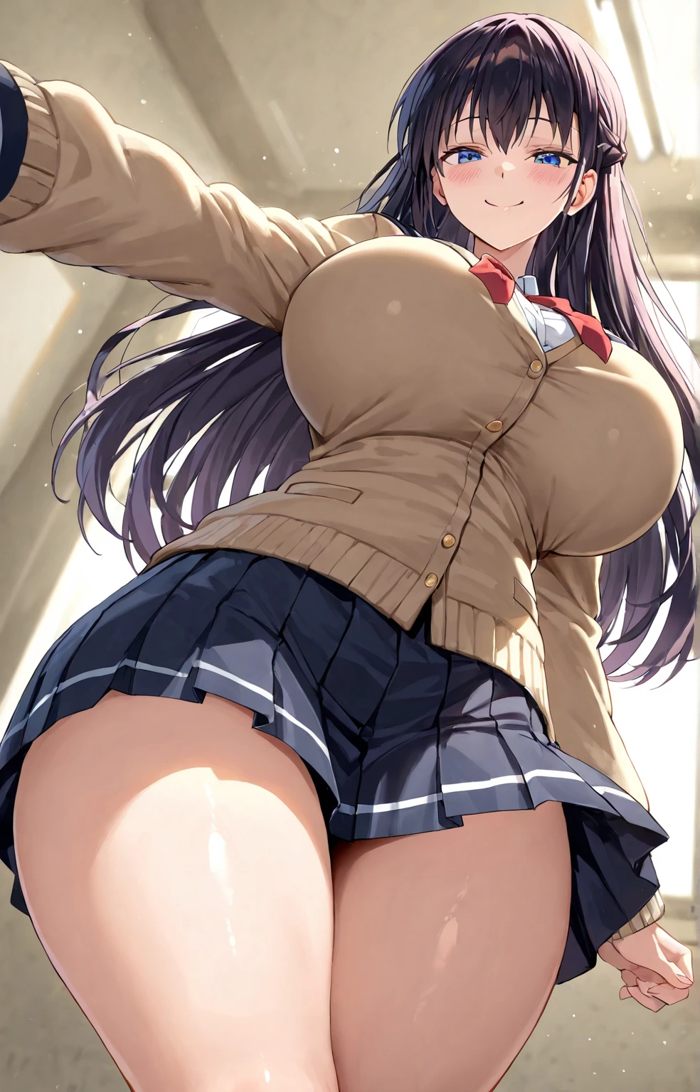 (realistic 8k:1.5), 超A high resolution,nffsw, masutepiece、four fingers a thumb, Perfect human hands,One Woman、(Turning the:1.5)、(one on each thigh.5)、(The background is a school classroom:1.5)、(Open your crotch:1.5)、(Day School:1.5)、girl、student clothes、(blazers:1.5)、skirt by the、(White panties:1.5)、(Fully exposed panties:1.5)、(Sensational underwear:1.5)、(Fluttering the chest:1.5)、(AHE Face:1.5)、(agitation:1.5)、(Enchanting:1.5)、(Embarrassment:1.5)、(fear:1.5)、 ((Realistic, Super realistic, Realism, realistic detail)),A smile、Smiling、Embarrassed face、Cute Japan Woman,((hyper detailed background, Delicate pattern, intricate detailes)), (Highly detailed, Fine details,),beautiful detailed face and eyes and hair,1girl in,(Big dark eyes:1.5),large full breasts, big butts,perspiring、 (NSFW)