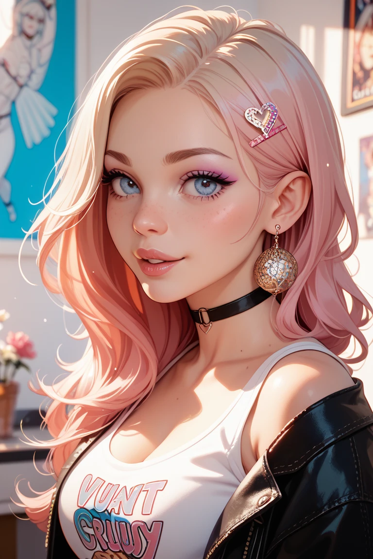Best quality, Masterpiece, Portrait, Perfect anatomy, Femininity, Cool, Flawless, , Solo, Sexy, Stylish, Mature, Purple eyes, Long light pink hair, Mole above lip, Red lipstick, Big breasts, dress