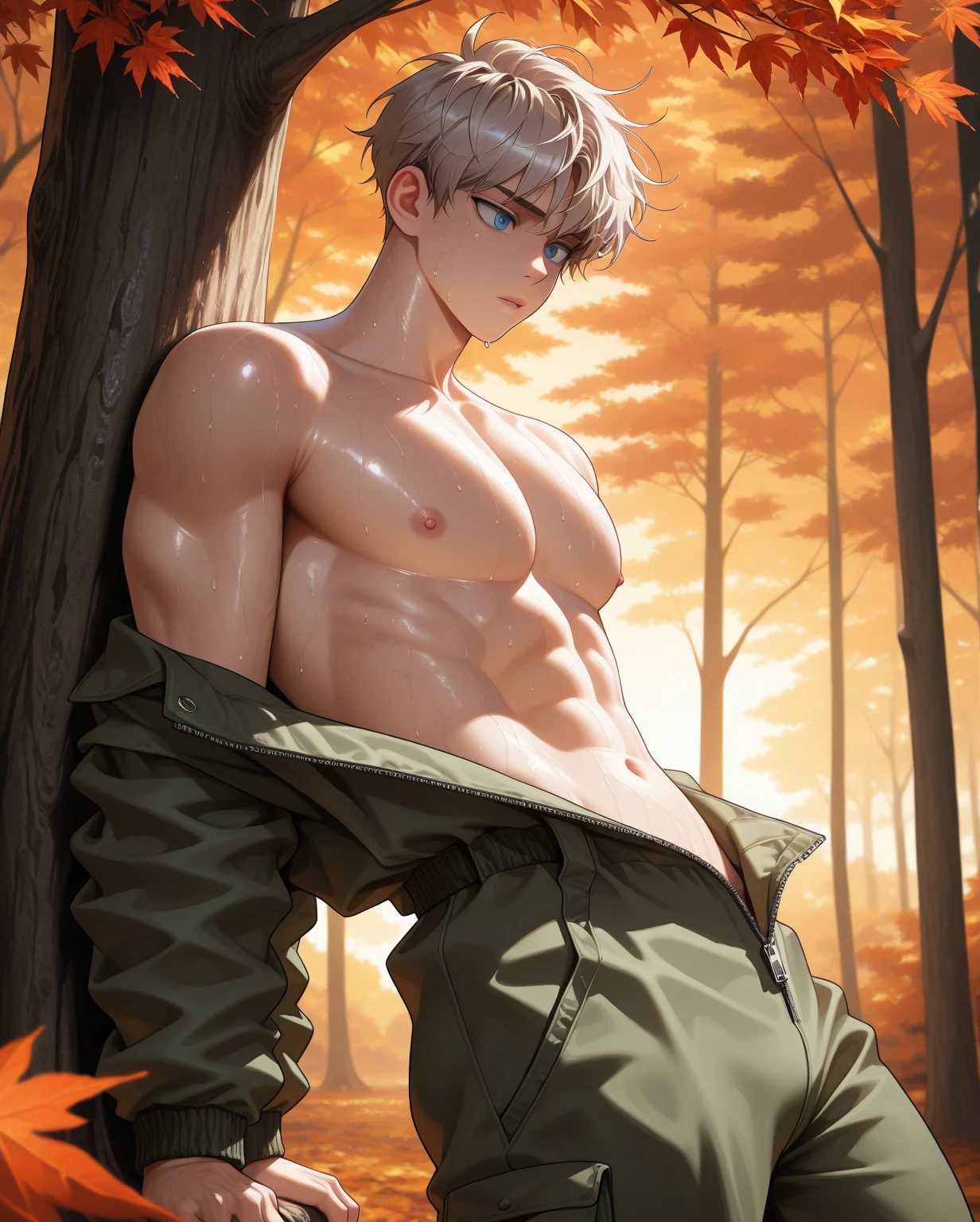 (Masterpiece, best quality),1 Boy, (Obscenity), side,Naked and lying in the snow,obscene expression,Young age,Short round face,Flat chin,Smooth and detailed face,red panties,Have muscles,bright orange short hair,blue eyes,Open his eyes wide,complicated,full body,nakedness,Obscenity,Teal panties,กล้ามเนื้อabdomen,nighttime,moon,bright colors,(depth of field:1.2),(abdomen),looking at the audience,Lying down in the snow,spread their legs,open arms,Falling snowflakes,There were many diamond-shaped ice cubes on the ground.,cold temperature, Sett, The Boss (League of Legends), 比基尼, Big muscles, Broad shoulders, handsome, The skin is doused with oil., moon, stars, Tight muscles, Broad shoulders, Big tall one.,